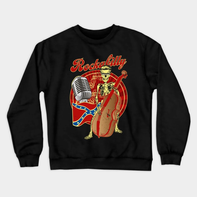 Rockabilly Bass Skeleton Crewneck Sweatshirt by RockabillyM